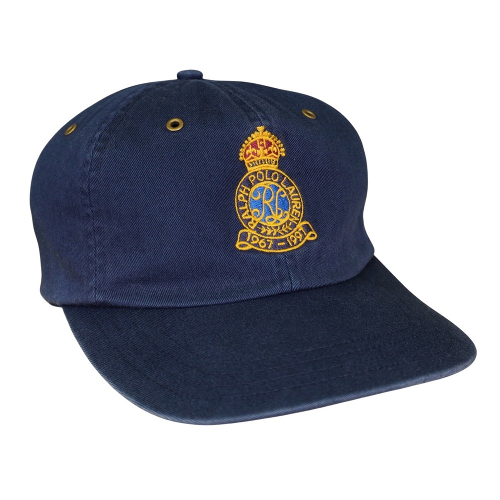 Vintage Polo Ralph Lauren Hat Navy Blue Crest 30th Anniversary Strap Back Cap